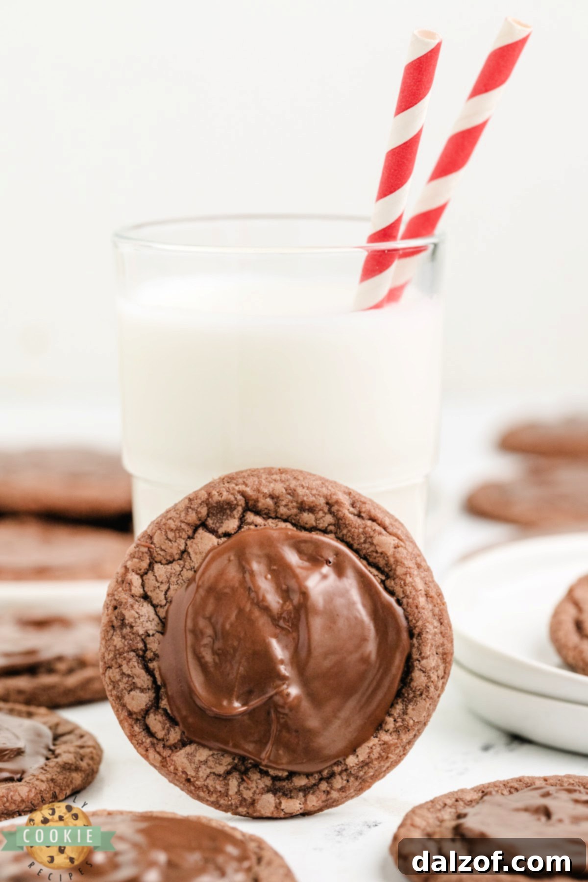 Easy Hershey's Brownie Mix Cookie with a glass of milk.