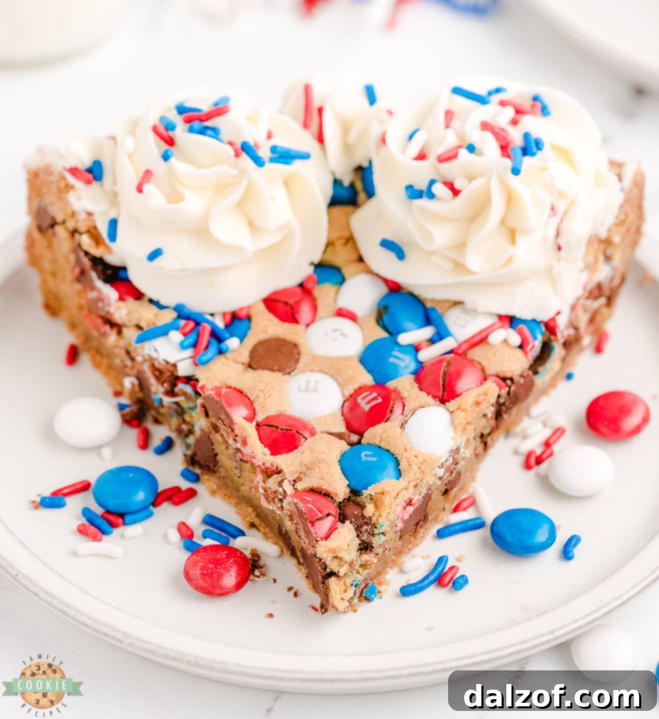 red, white and blue cookie cake