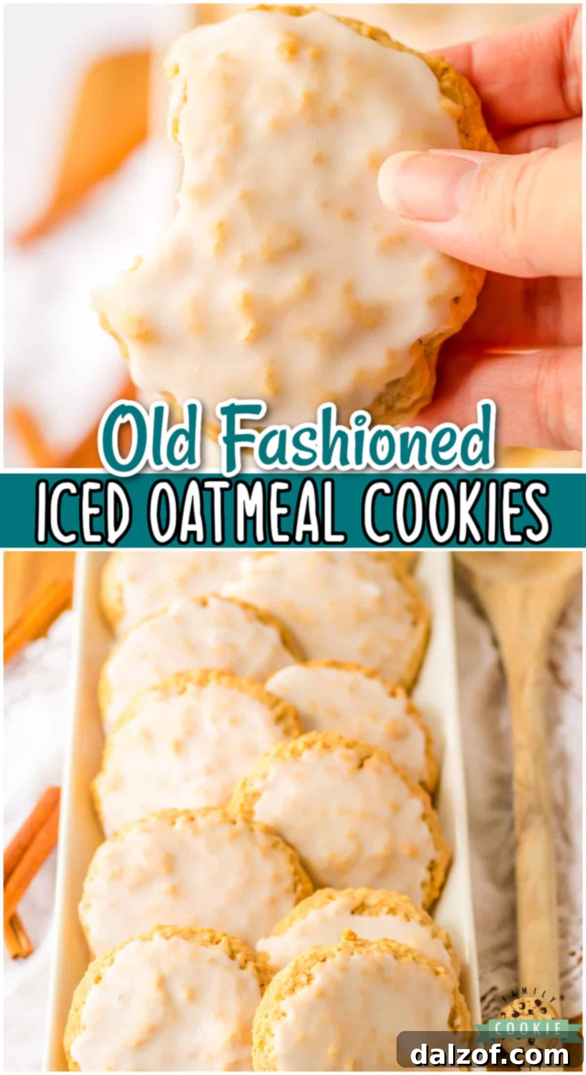 Luscious Frosted Oatmeal Chews 8 Soft & Chewy Iced Oatmeal Cookies are made with classic ingredients like oats, butter & brown sugar, then baked and topped with a simple sweet icing. Just like the classic old fashioned oatmeal cookies everyone loves!