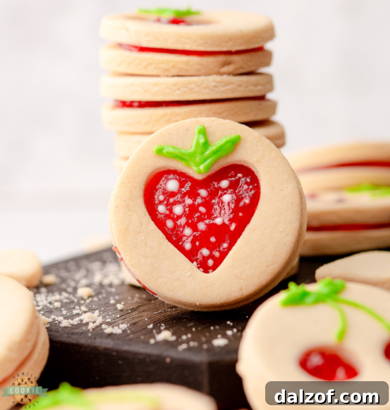 strawberry cut out Linzer cookies