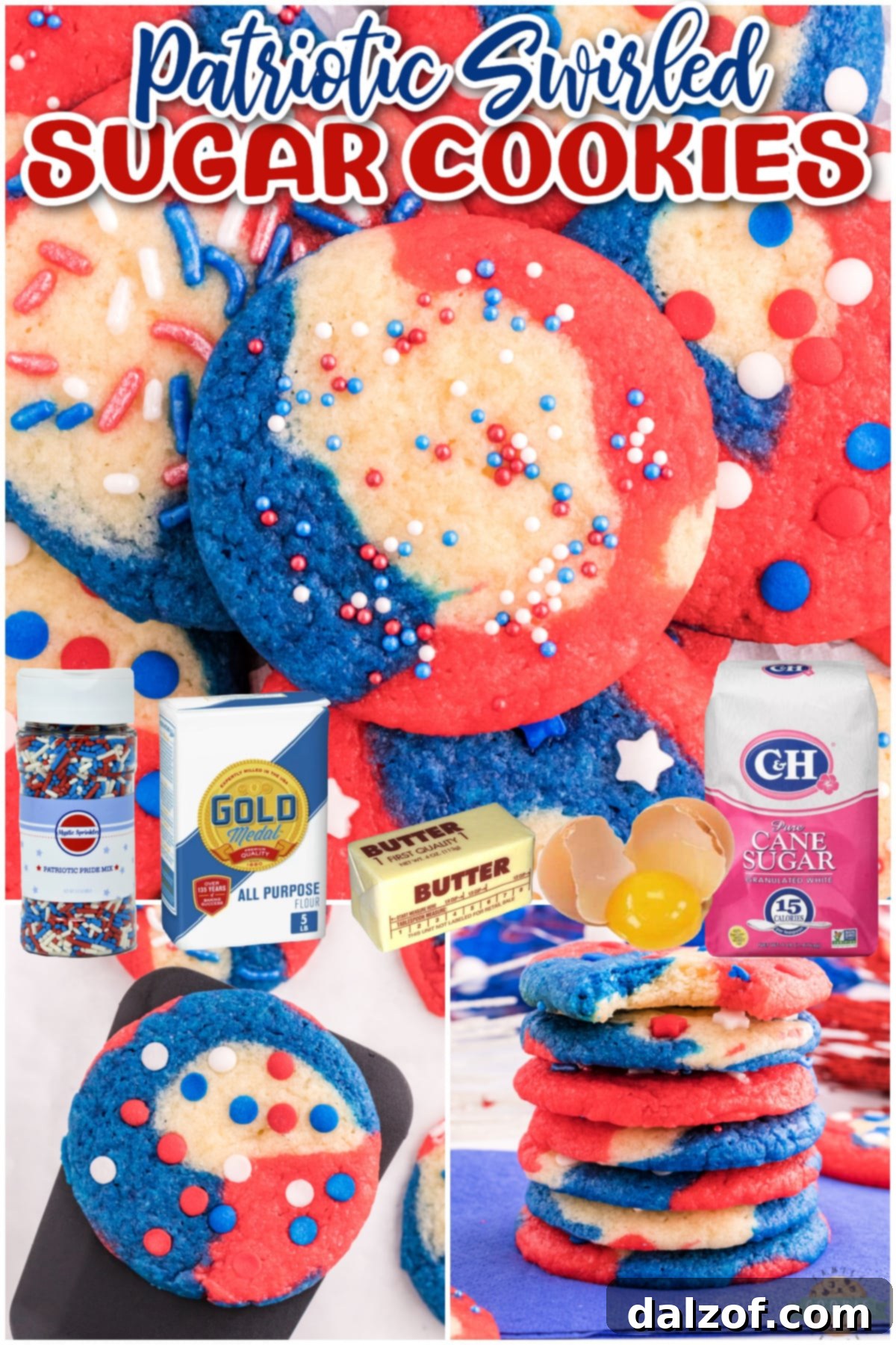 Patriotic Pinwheel Sugar Cookies 8 Patriotic Swirled Sugar Cookies are fun, festive and perfect for the Fourth of July, Memorial Day, or Labor Day. A delicious sugar cookie recipe that is perfect for the holidays!