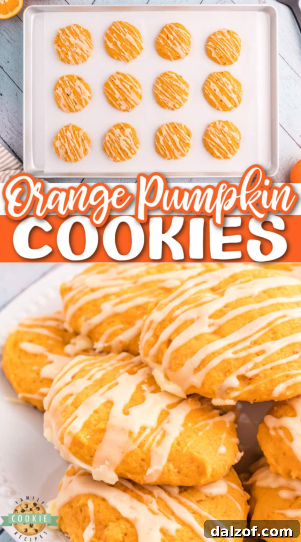 Orange Pumpkin Cookies are soft, chewy and perfect for fall! This pumpkin cookie recipe is topped with a simple orange glaze that complements the pumpkin flavor perfectly. 