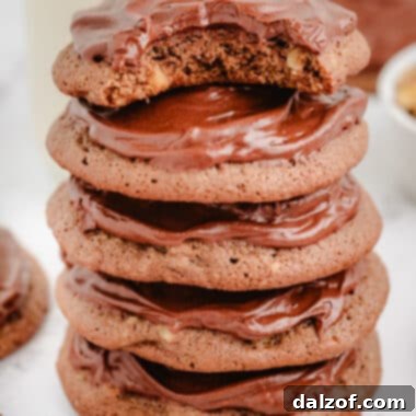 stack of frosted double chocolate cookies