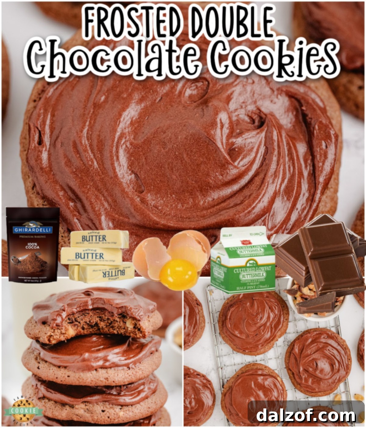 Frosted Double Chocolate Cookies are decadent cookies perfect for any chocolate lover! These chocolate walnut cookies are made with twice the chocolate, giving them a rich flavor that's irresistible!