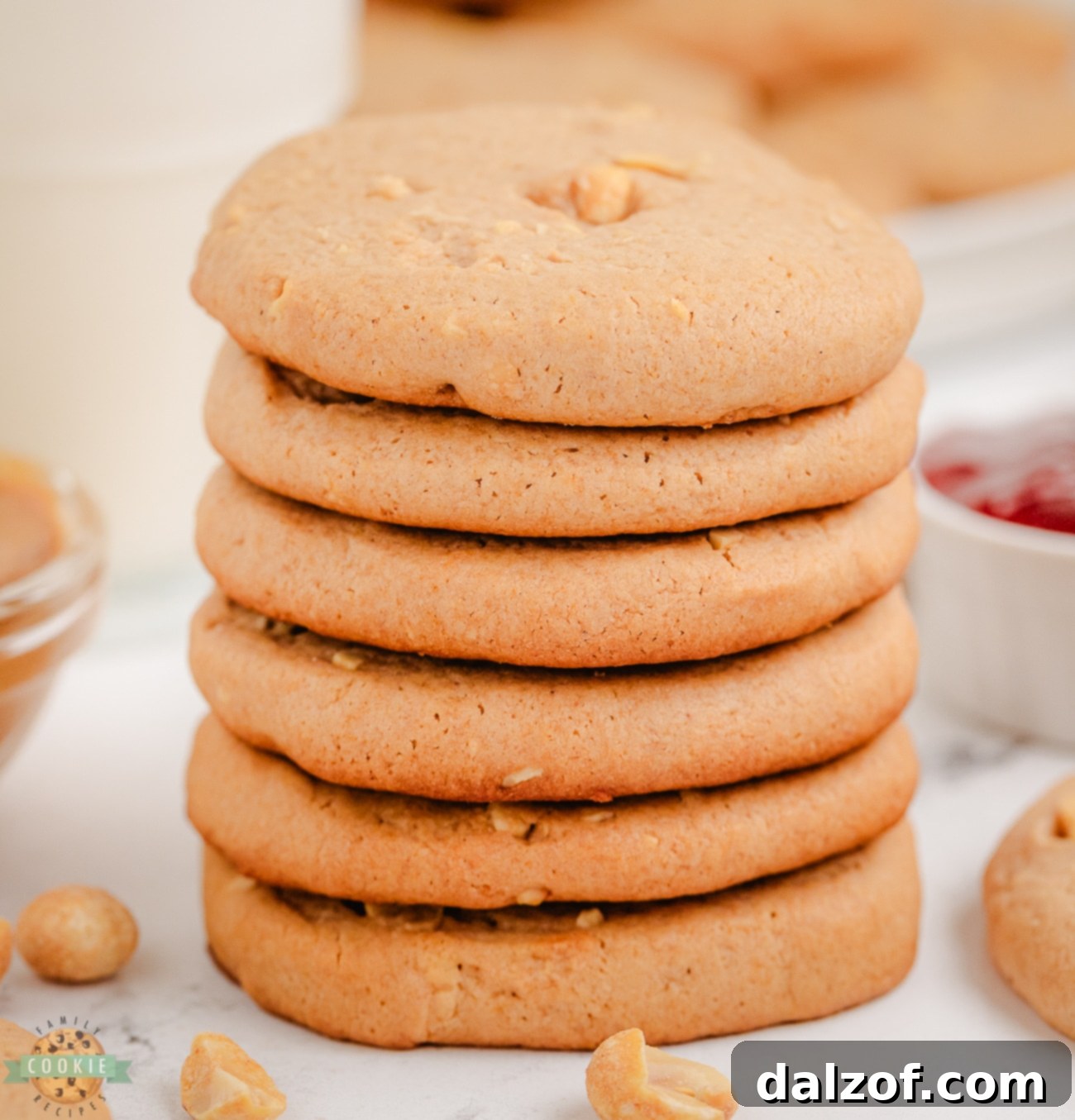 stack of peanut butter and jelly cookies