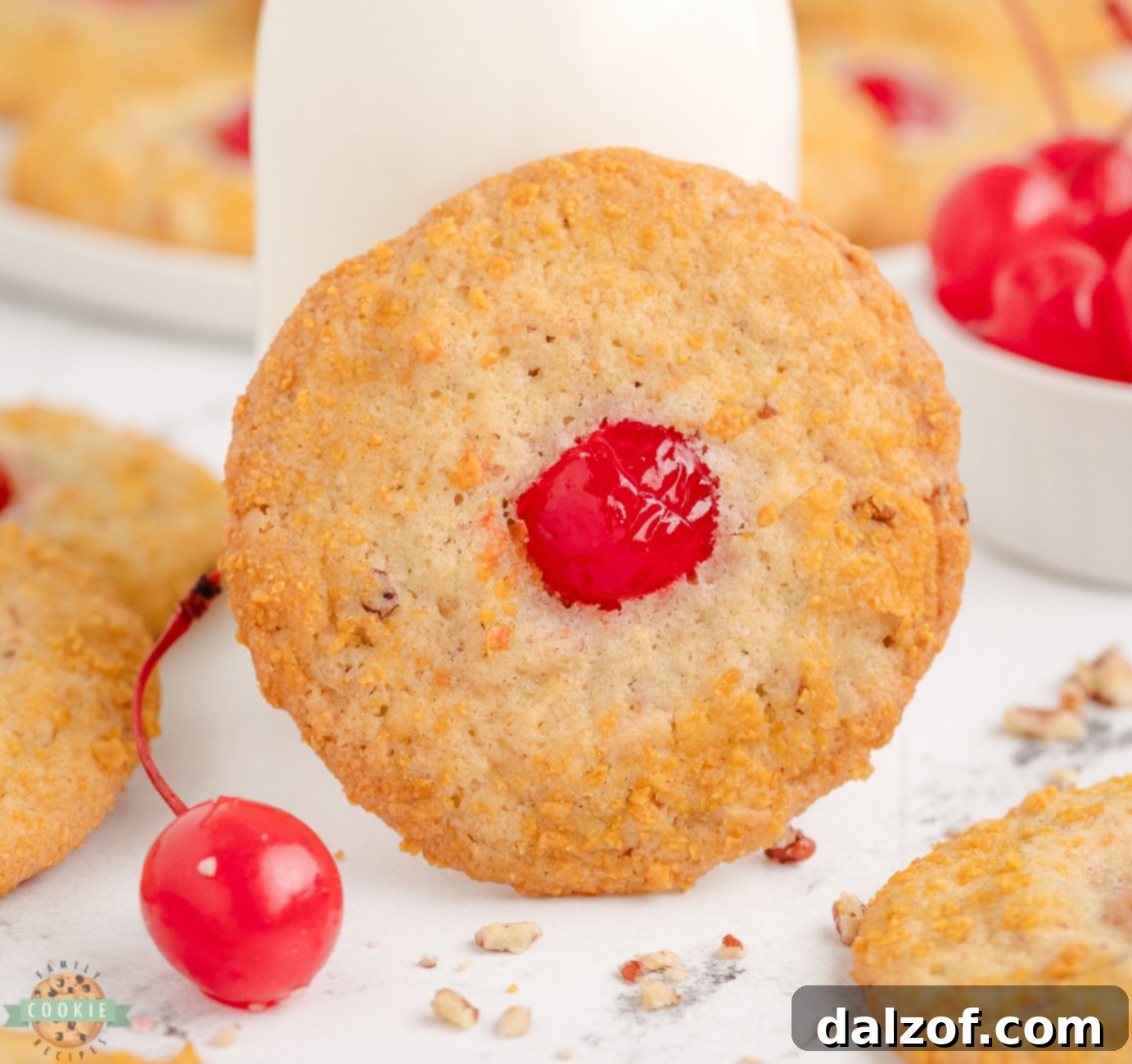 Cherry Crunch Cookies served with a glass of milk, highlighting their inviting appearance and delicious appeal.