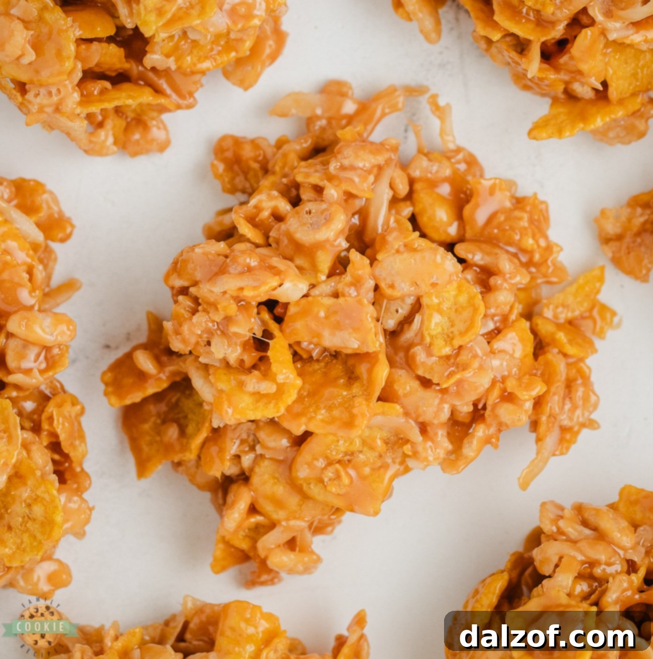 A generous serving of caramel crunch cookies on a plate, emphasizing that they are made with just 5 ingredients.