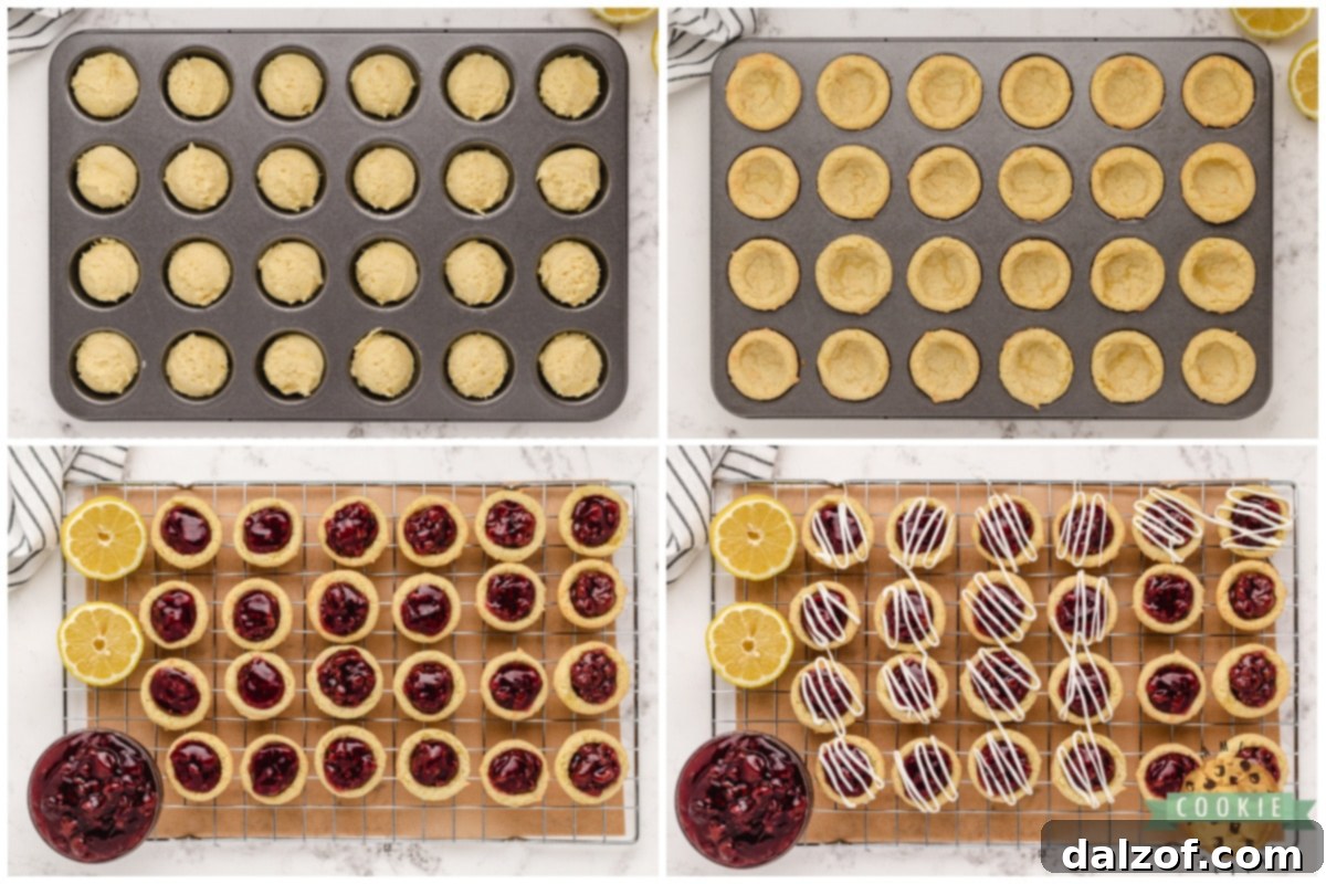 Forming cookie cups and filling them with raspberry pie filling