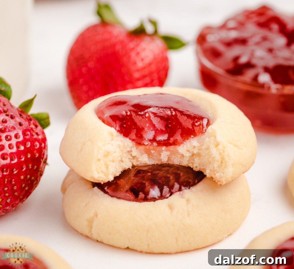 Traditional Strawberry Thumbprint Cookies with sweet strawberry jam filling