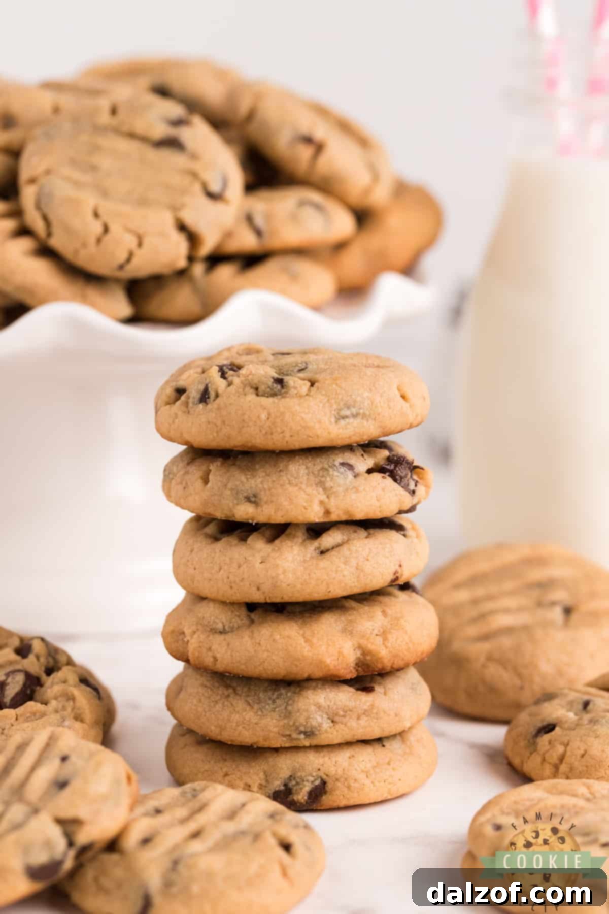 Perfect peanut butter cookie recipe with chocolate chips, showcasing a rich, golden-brown color.