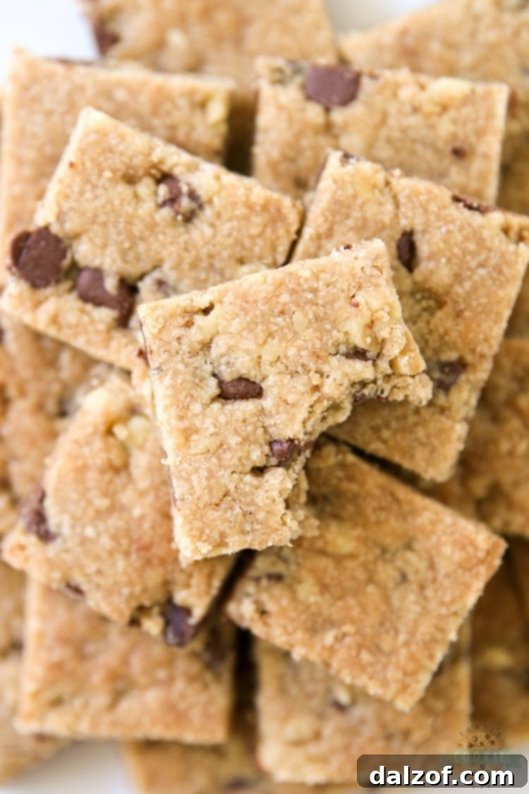 Delicious chocolate chip cookie bars with a golden crust