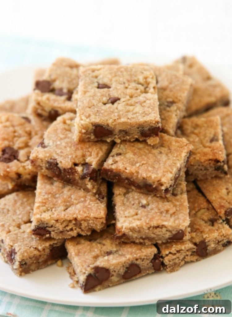 Close-up of baked chocolate chip cookie bars, perfect for dessert