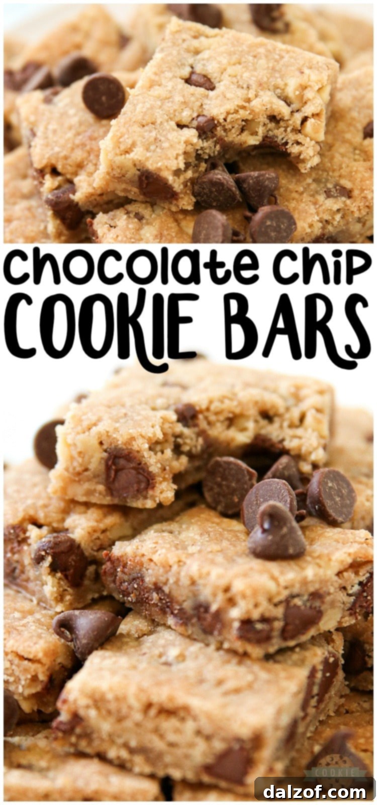 Chocolate Chip Cookie Bars pin graphic for social media