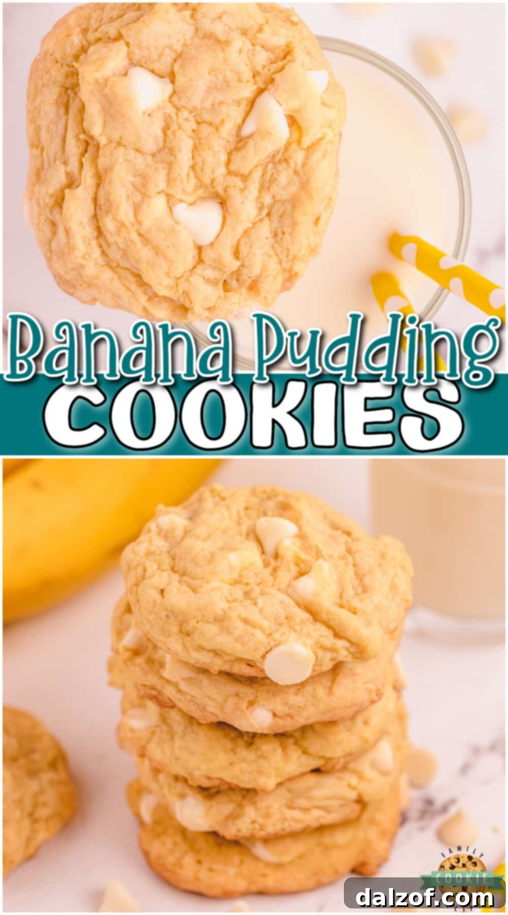 Banana Pudding Cookies made with a ripe banana for amazing pillowy soft cookies with great banana flavor! Banana cream cookies with pudding mix & white chocolate chips are delicious!