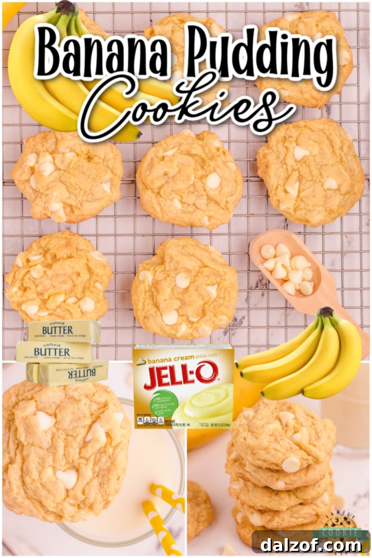 Banana Pudding Cookies made with a ripe banana for amazing pillowy soft cookies with great banana flavor! Banana cream cookies with pudding mix & white chocolate chips are delicious!