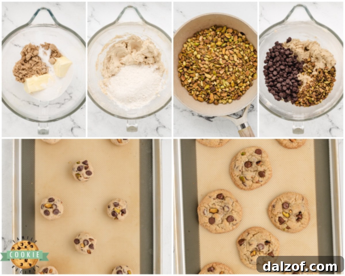 how to make toasted pistachio chocolate chip cookies