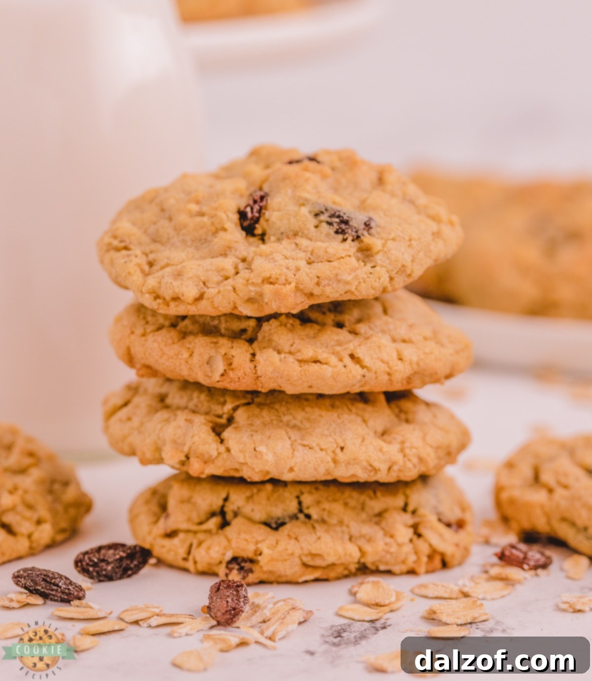 Soft and chewy oatmeal raisin cookies with a hint of cinnamon and pudding mix for extra flavor