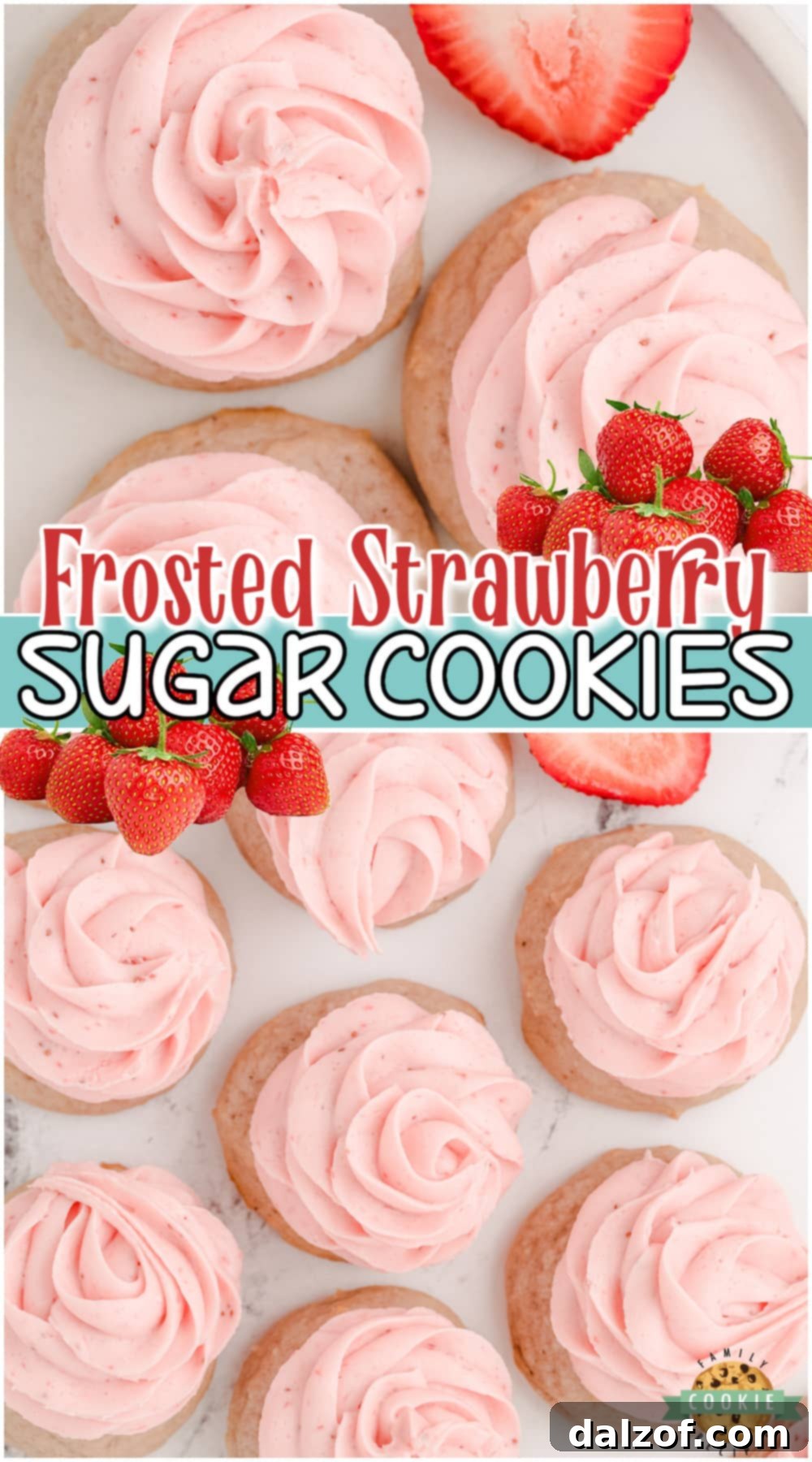Sweet Frosted Strawberry Cookies 11 Frosted Strawberry Cookies made with fresh strawberry for that bright, fresh flavor that everyone adores! Soft, pillowy sugar cookies topped with a luscious strawberry buttercream you just have to try!