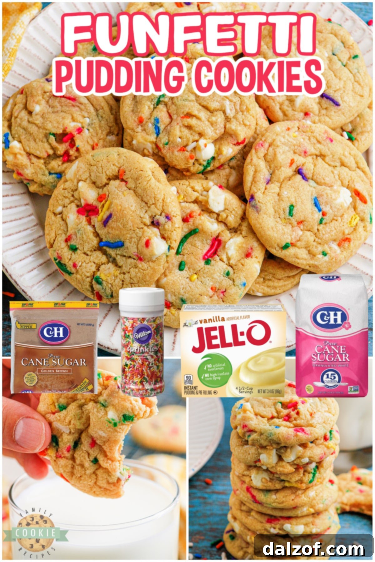 A collage of delicious Funfetti Cookies, highlighting their vibrant colors, soft texture, and delectable appeal.