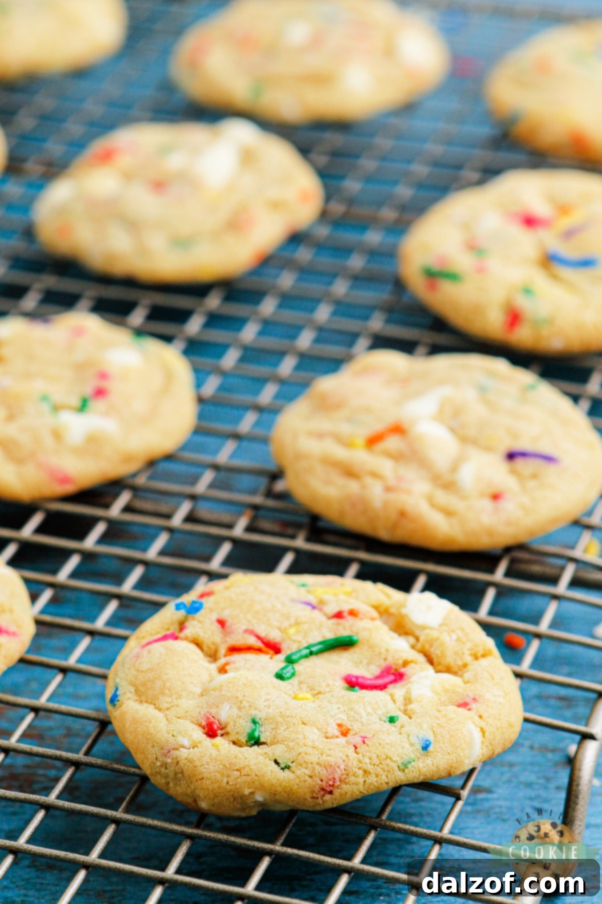 A plate of delightful Funfetti pudding cookies, showcasing their colorful sprinkles and inviting texture.