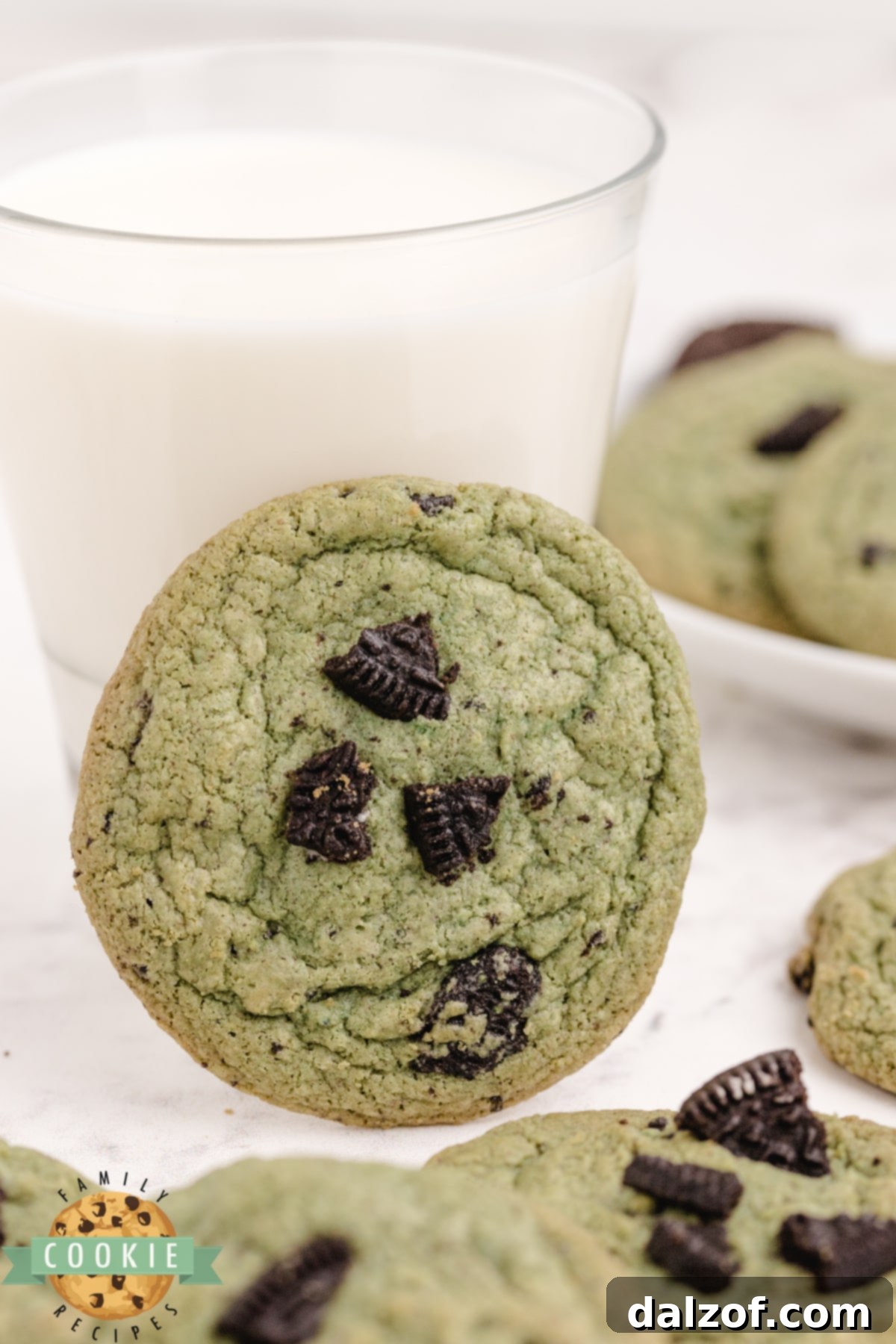 Stack of Mint Oreo Pudding Cookies showcasing their chewy texture and mint-chocolate flavor