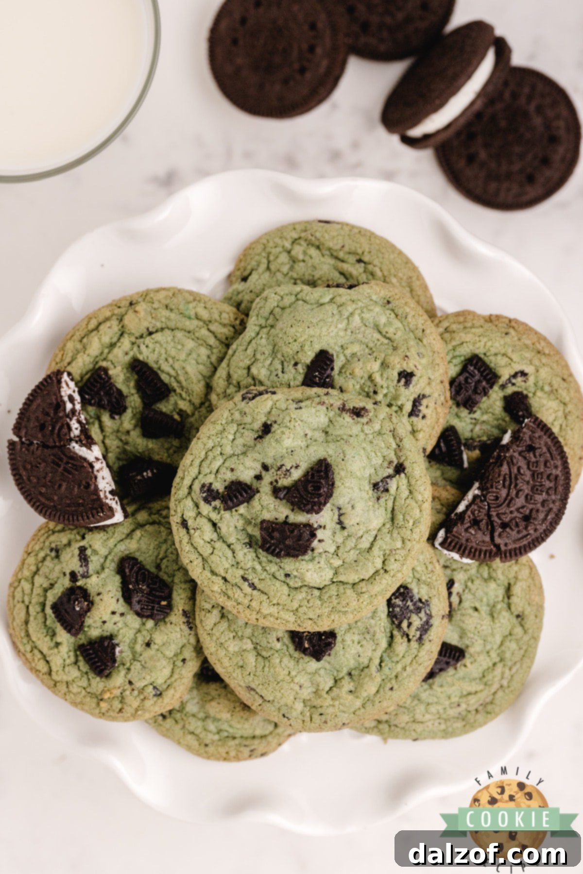 Close-up of soft pudding cookies with Mint Oreos and mint extract
