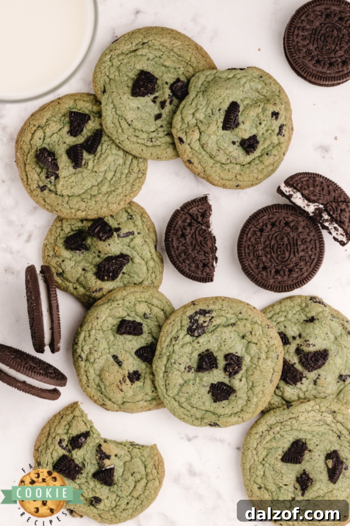 Mint Oreo Pudding Cookies with a mint green hue and chocolate chunks