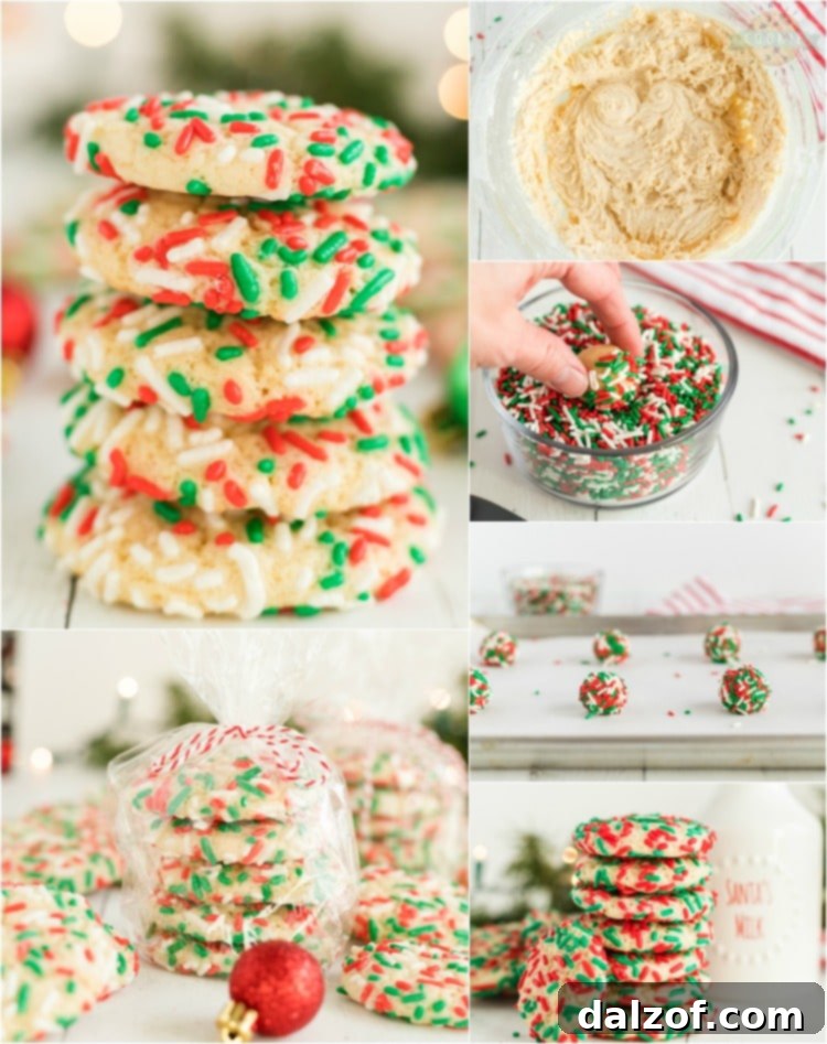 Christmas Sprinkle Cookies are sugar Cookies rolled in Christmas sprinkles for a special holiday treat! Delightfully soft & chewy Christmas cookies made with festive holiday sprinkles!