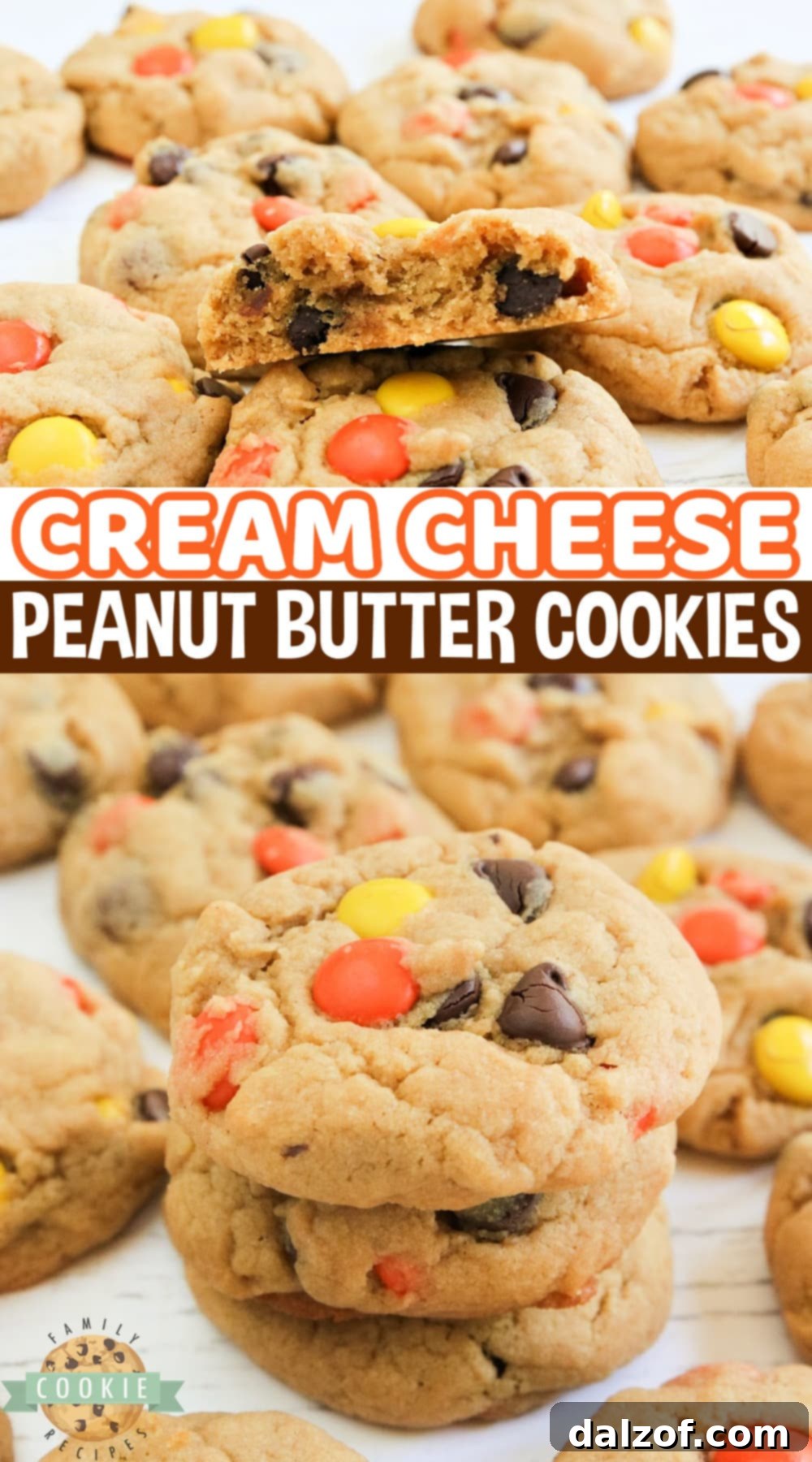 Cream Cheese Peanut Butter Cookies are soft, chewy and packed with peanut butter! Made with Reese's pieces, these peanut butter cookies turn out perfectly every time.