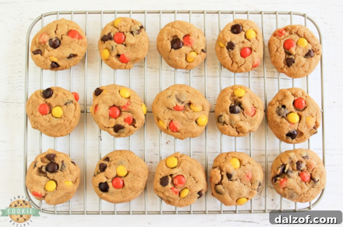 Reese's peanut butter cookies on a wire cooling rack. 