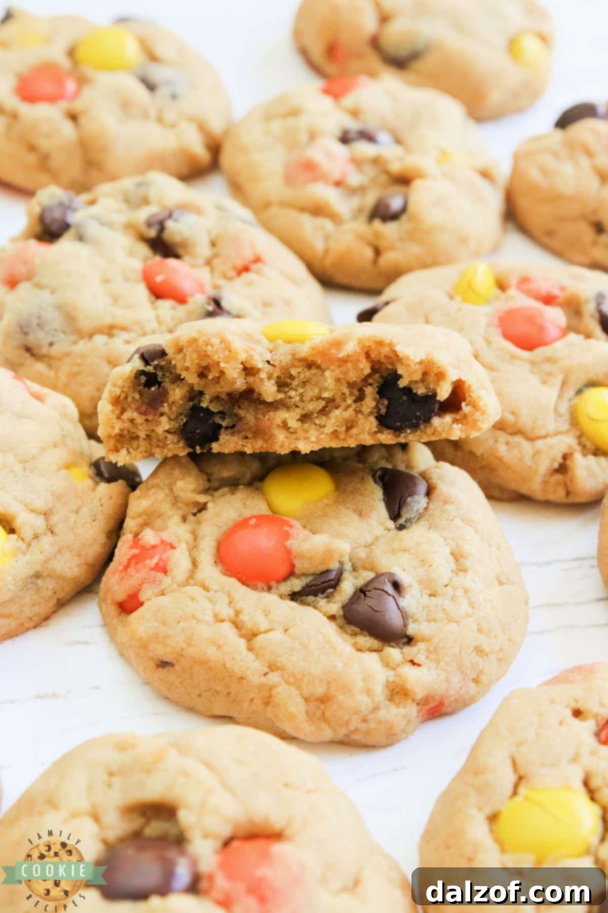 Peanut butter cookie recipe made with Reese's pieces.
