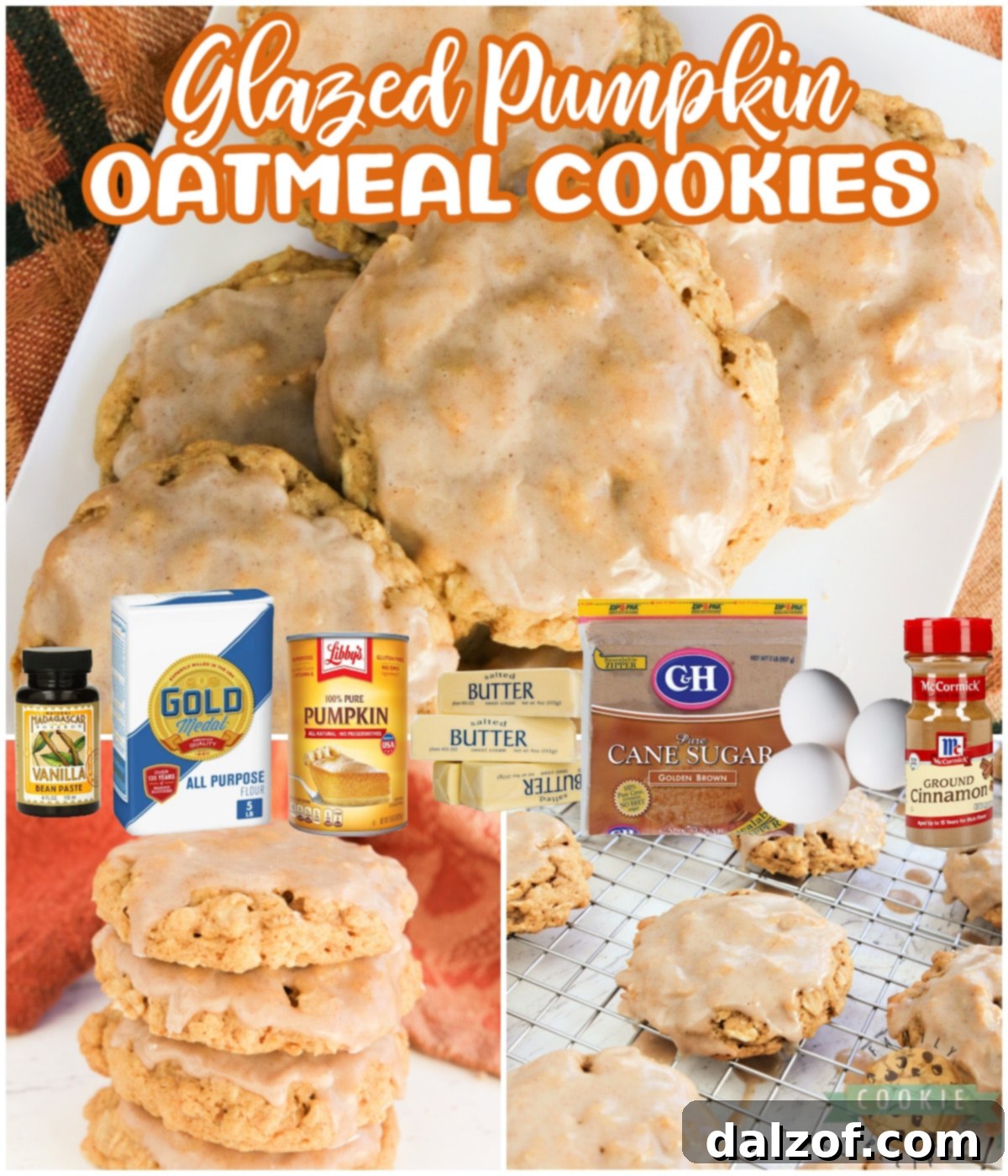 Glazed Pumpkin Oatmeal Cookies are soft, chewy oatmeal cookies packed with pumpkin and topped with a simple cinnamon sugar icing. The perfect cookie for fall!