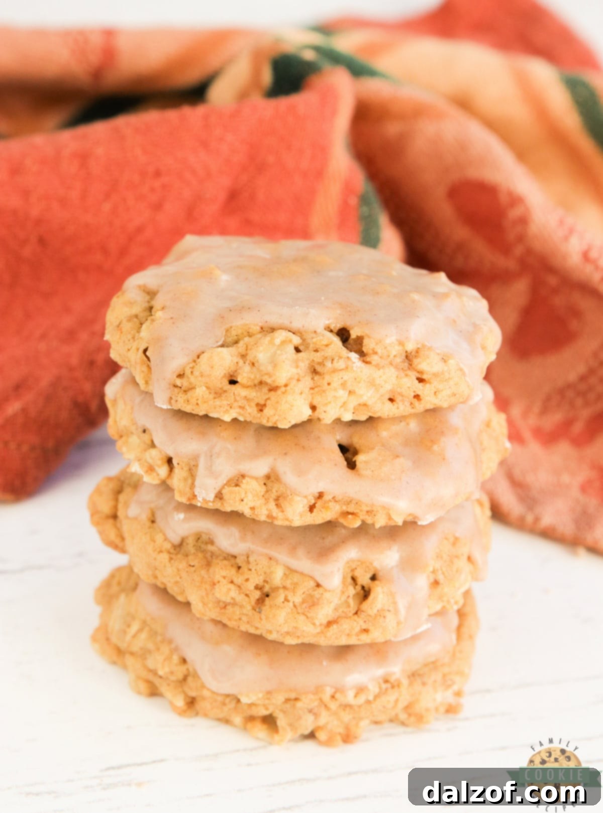 Pumpkin cookies with oats and a cinnamon sugar glaze.