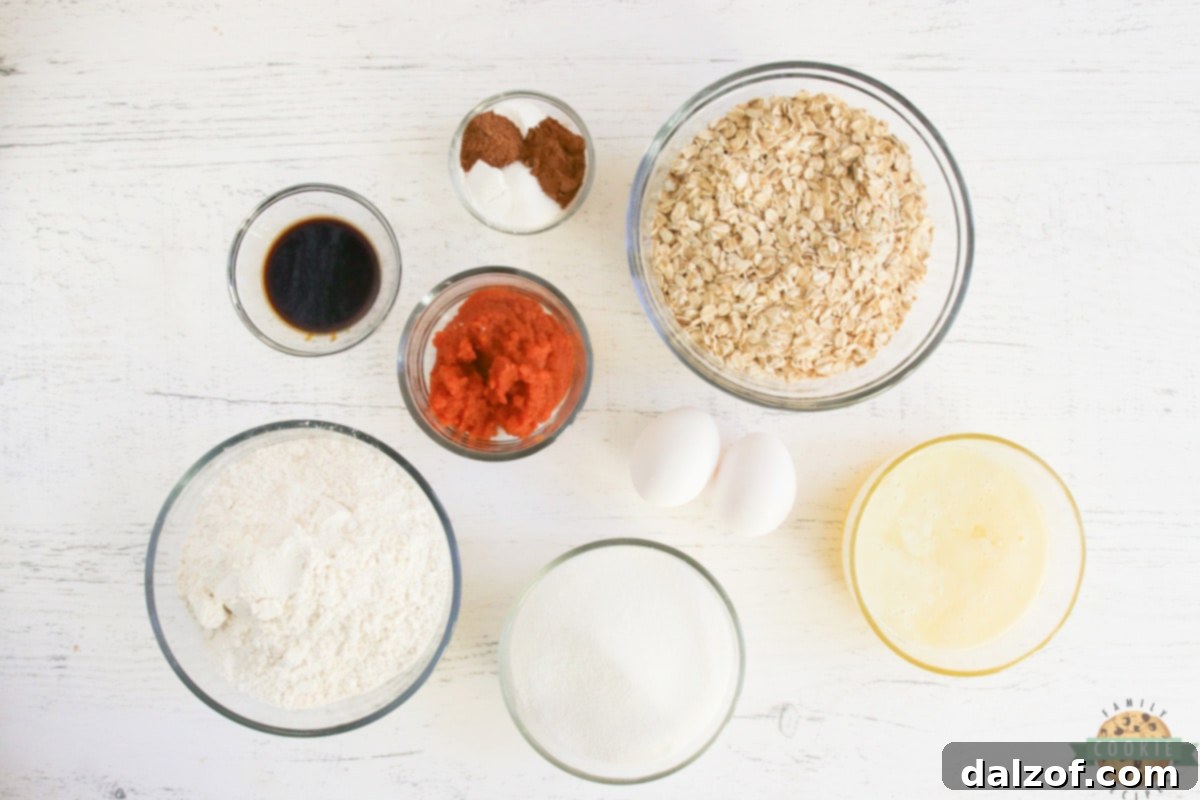 Ingredients in Pumpkin Oatmeal Cookies.