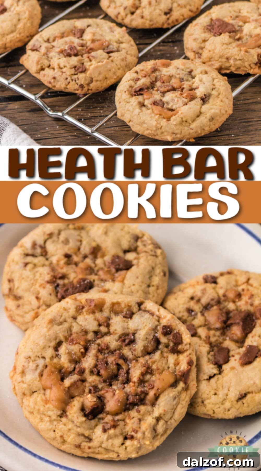 Beautifully arranged Heath Bar Cookies on a plate