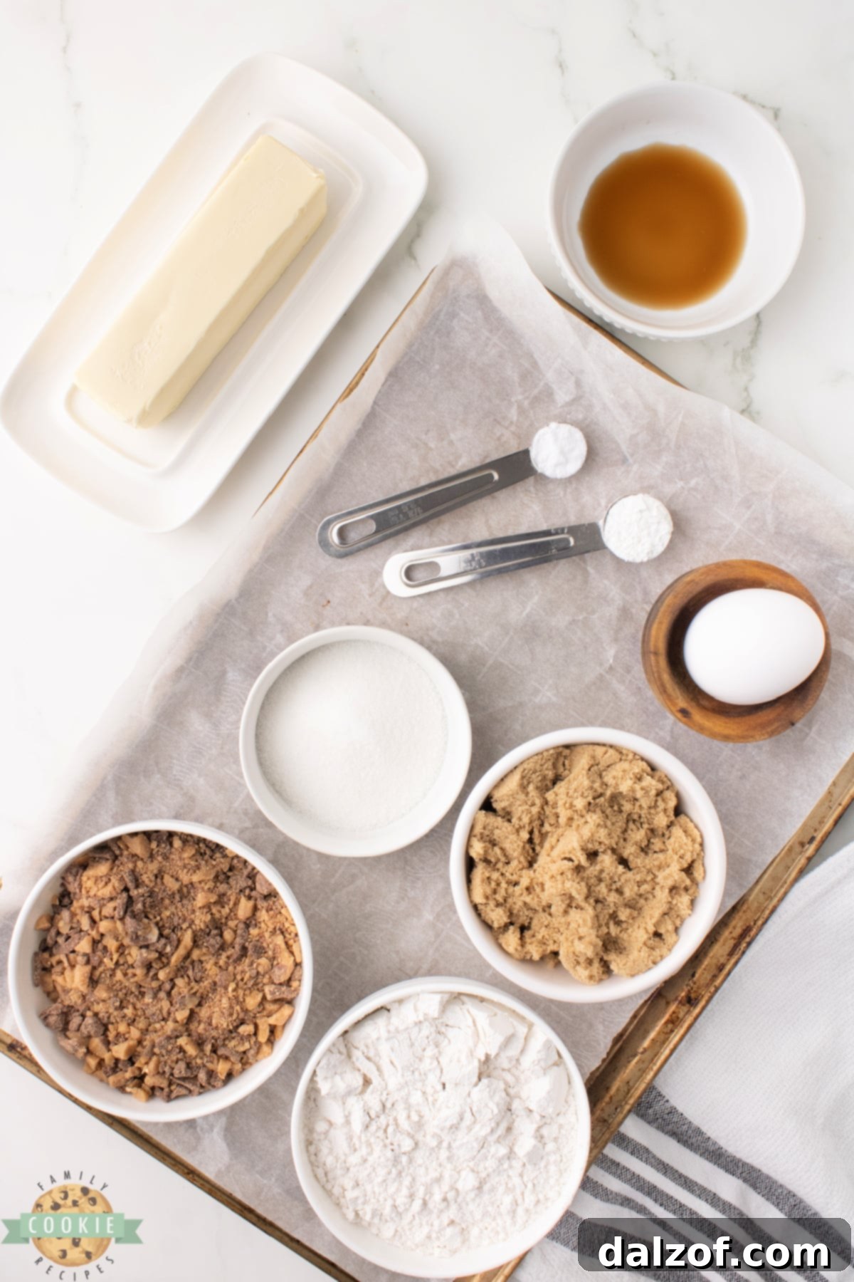 Ingredients laid out for Heath Bar Cookies