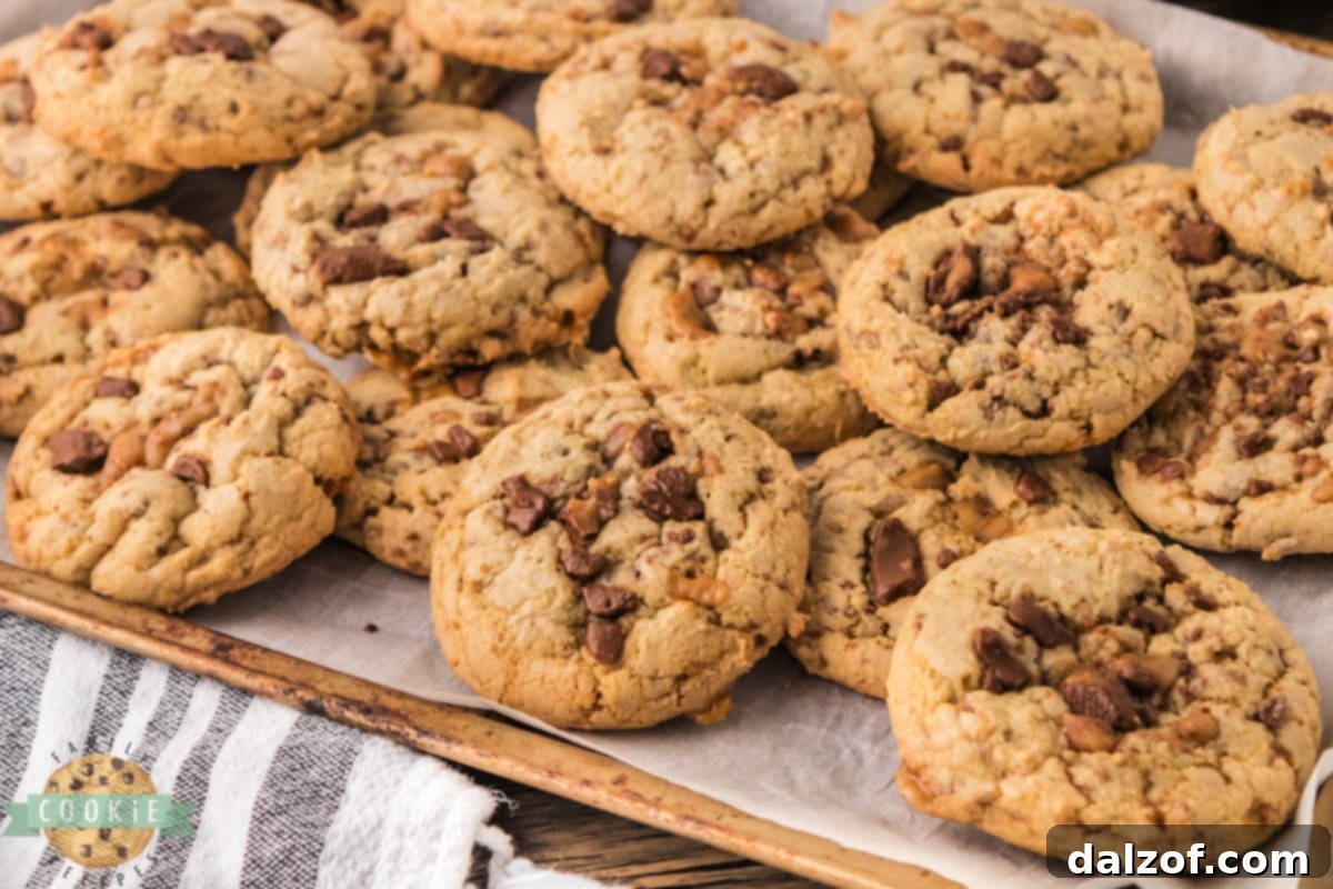 Baked cookies showcasing vibrant toffee bits