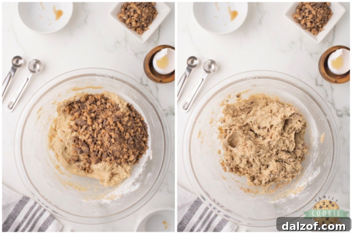 Adding toffee bits to cookie dough