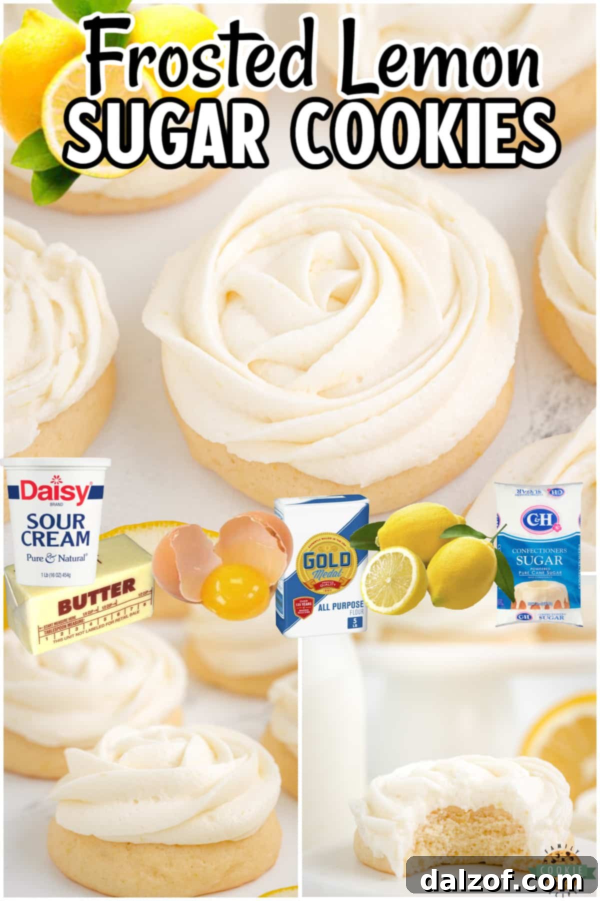 Collage showcasing multiple images of Frosted Lemon Sugar Cookies.