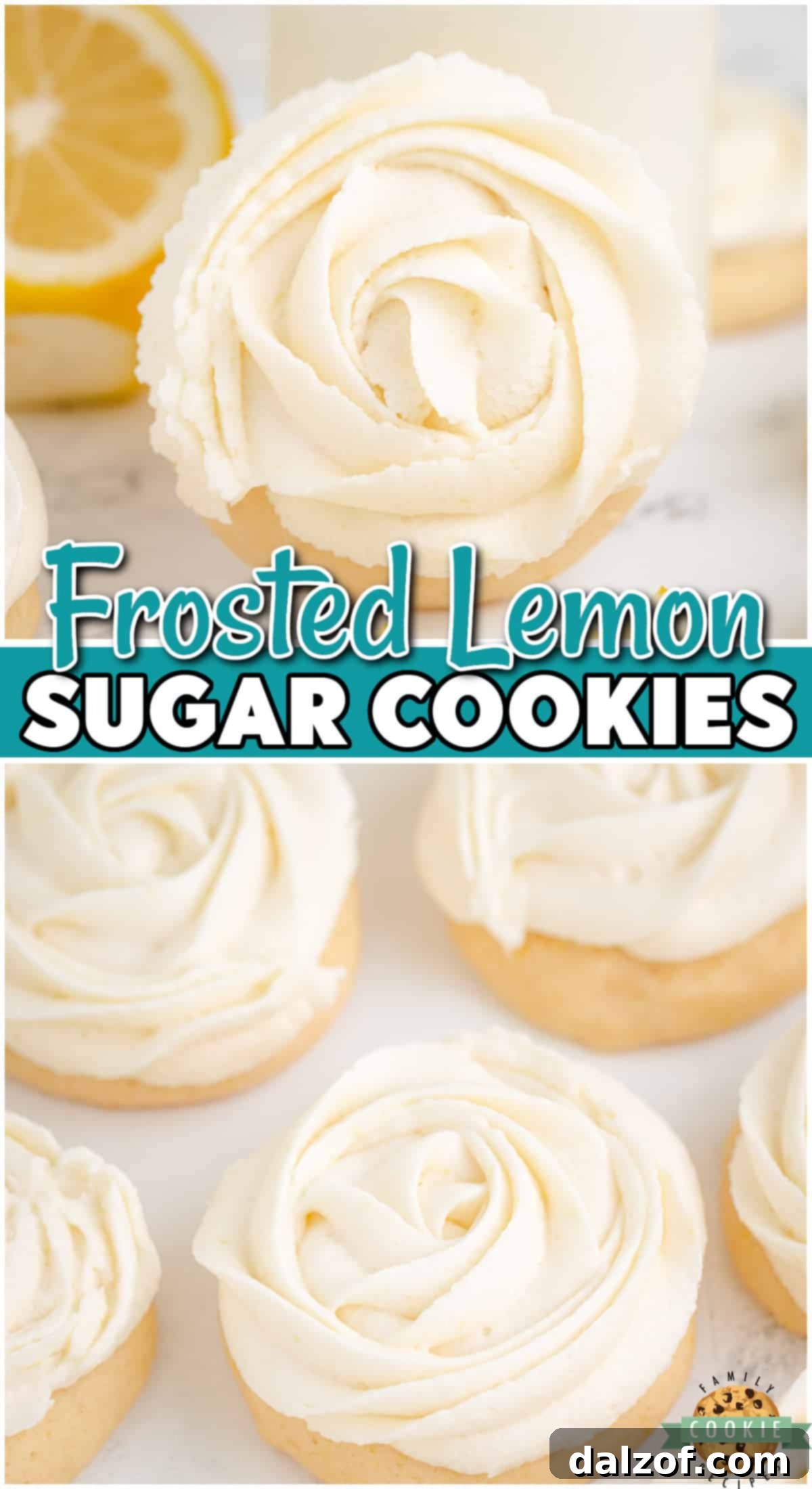 A stunning spread of Frosted Lemon Sugar Cookies, highlighting their texture and vibrant frosting.