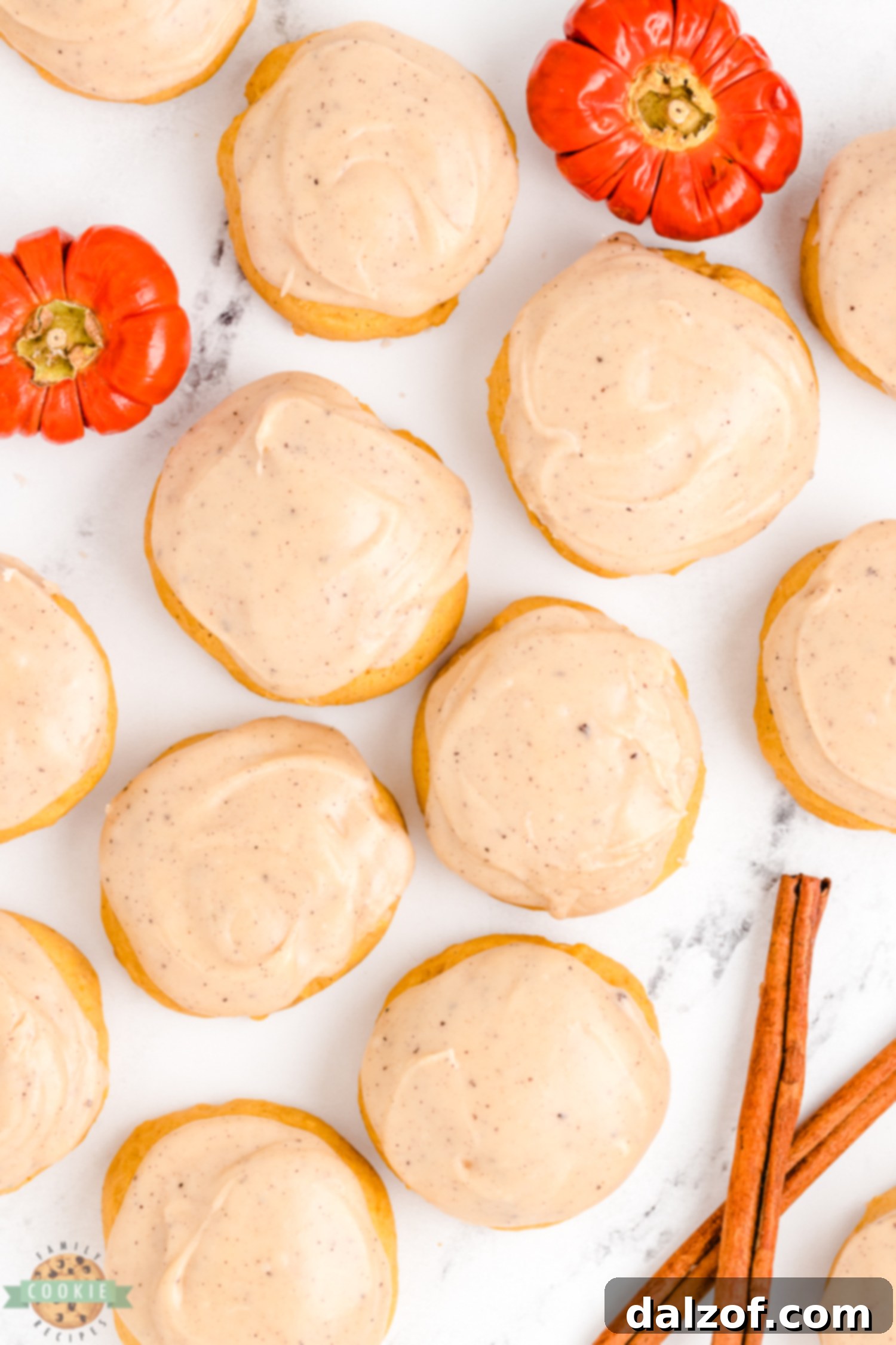 brown butter frosting on pumpkin ginger cookies