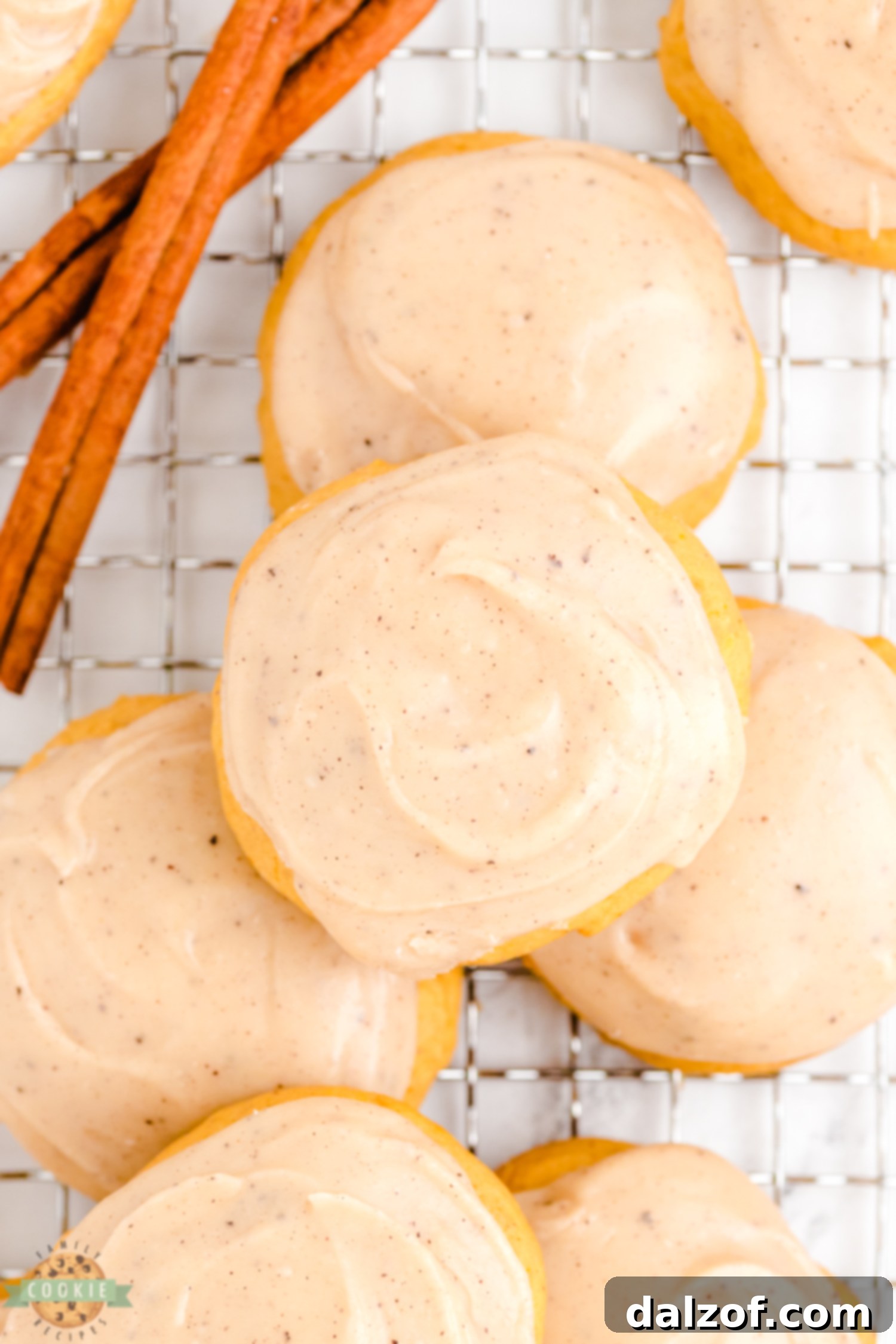 pumpkin cookies on a metal cooling rack