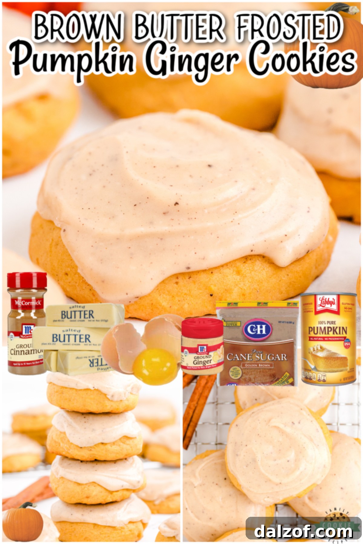 Frosted Pumpkin Ginger Cookies are a delightfully spiced Fall treat! These pumpkin cookies are soft & chewy with a sensational brown butter frosting on top.