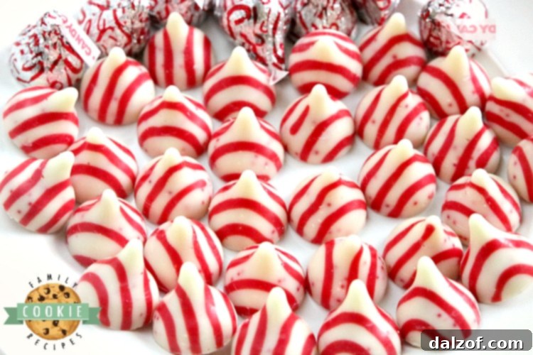 Hershey's Candy Cane Kisses unwrapped and ready for baking Chocolate Peppermint Blossoms