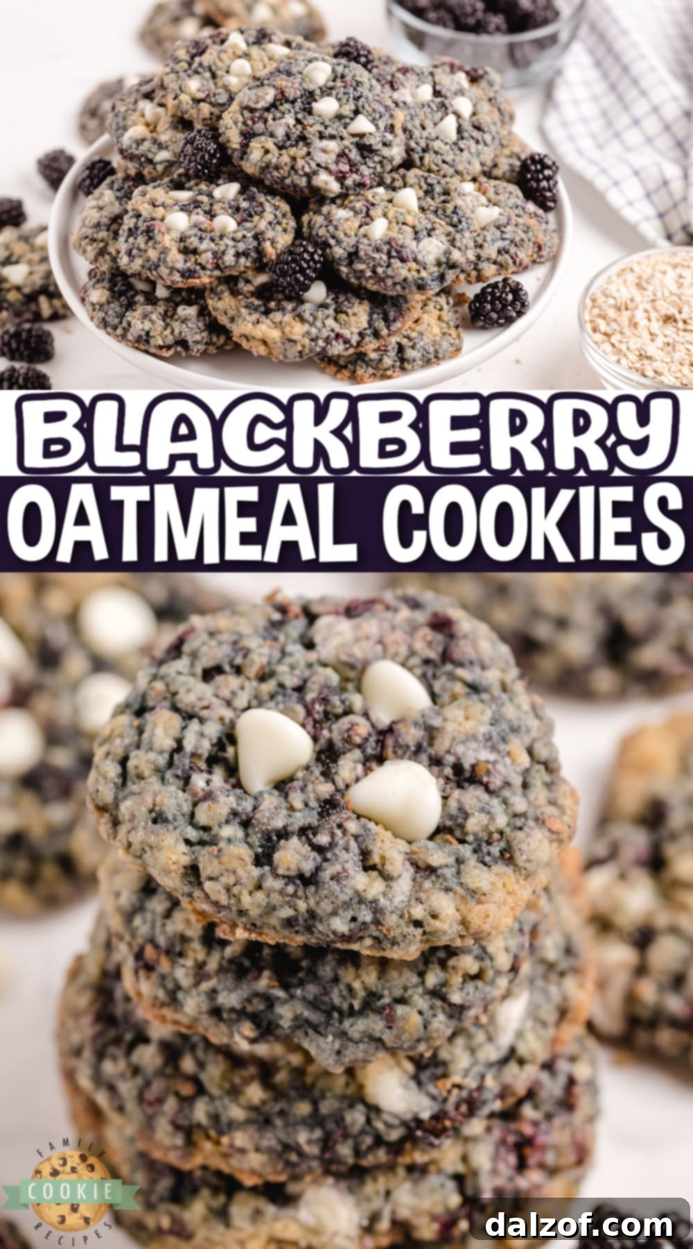 A large pile of freshly baked Blackberry Oatmeal Cookies, beautifully presented and ready to be served.
