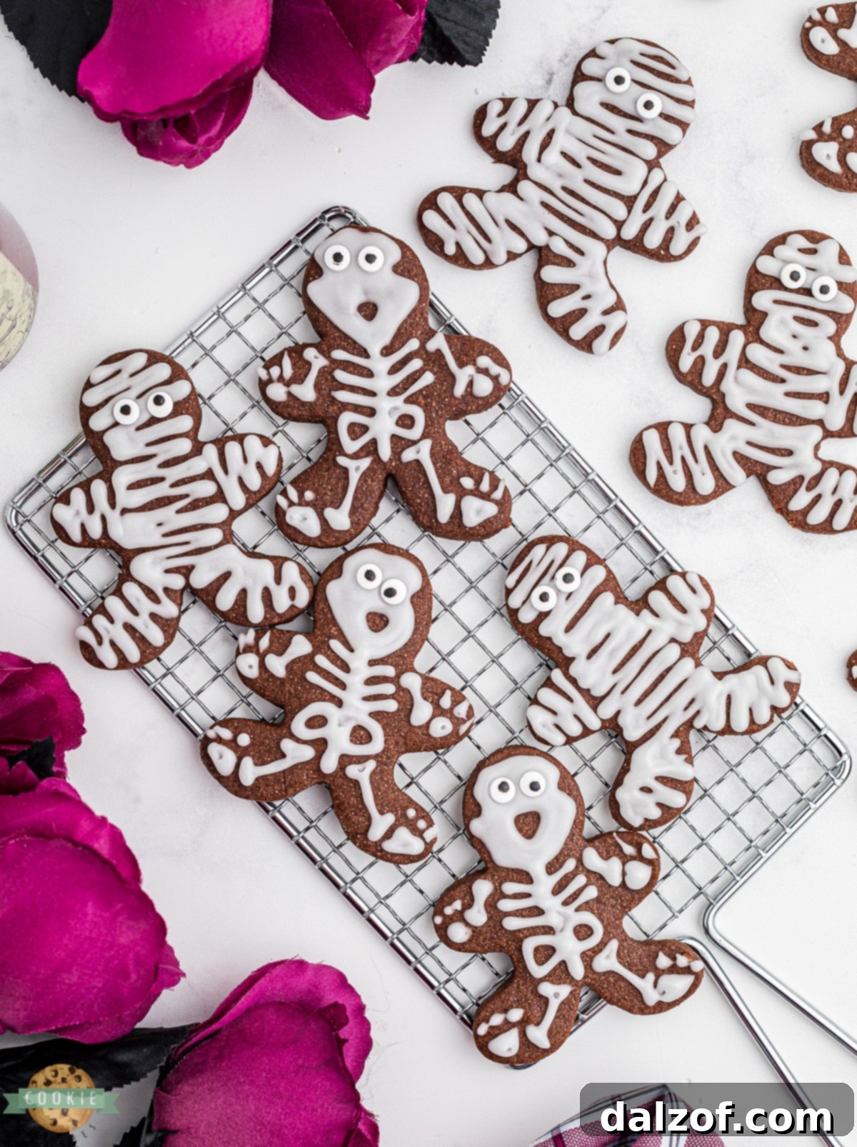 Decorated Halloween Skeleton Cookies on a platter