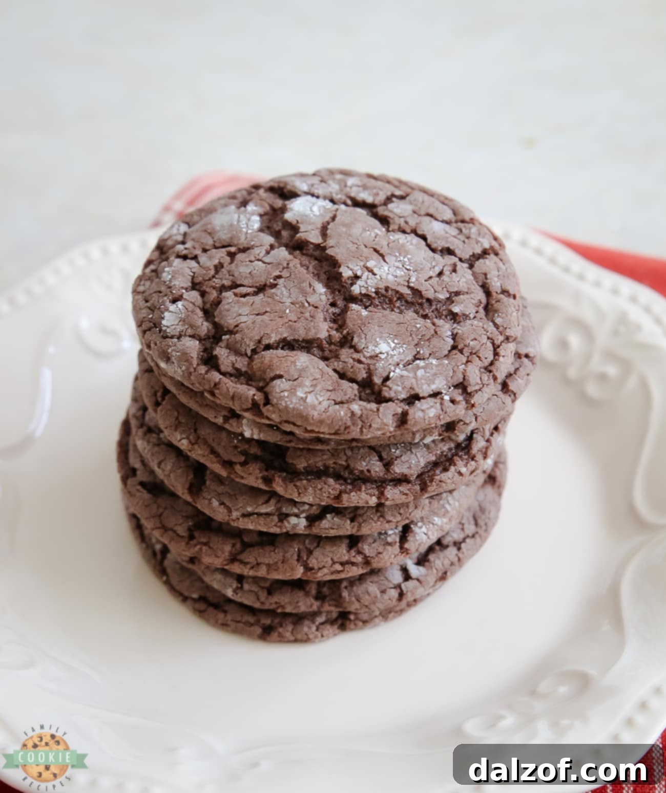 stack of chocolate cake mix cookies with spices