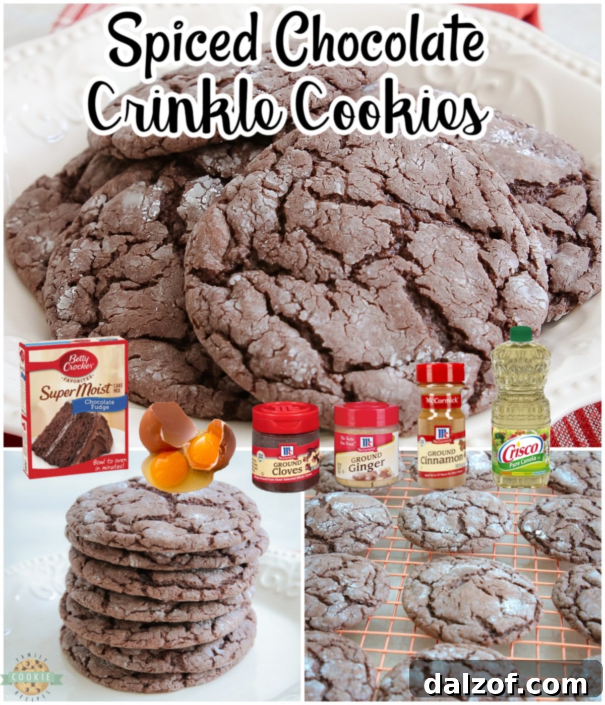 Spiced Chocolate Crinkle Cookies begin with a cake mix combined with a warm blend of ginger, cinnamon & cloves for a delicious chewy cookie with fabulous flavor.