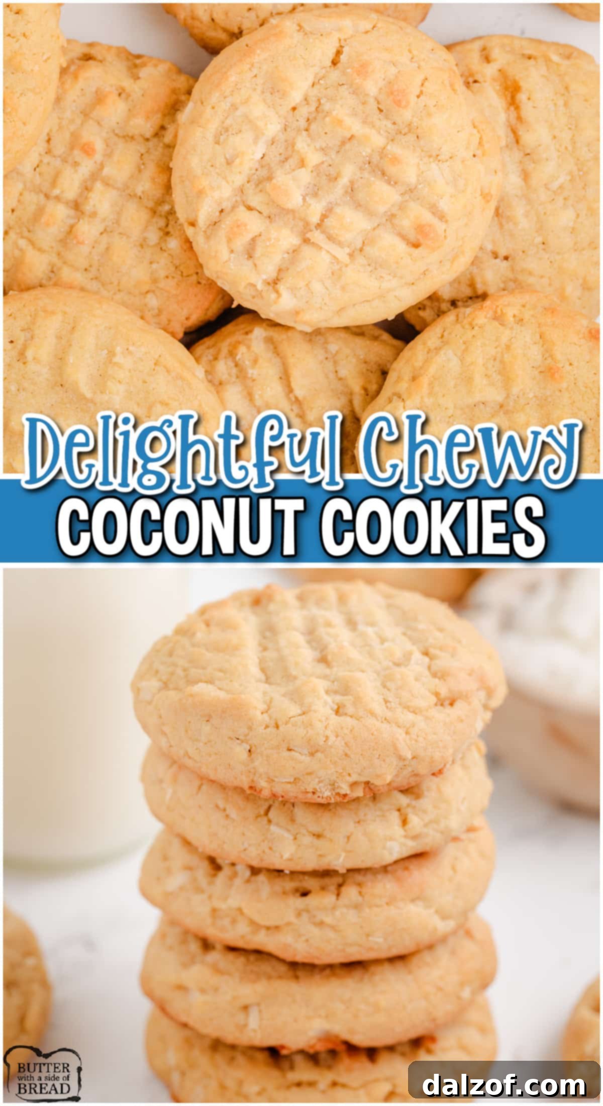 A vibrant collage perfect for Pinterest, showcasing Chewy Coconut Cookies as a delightful sugar cookie with fantastic buttery, nutty flavor!