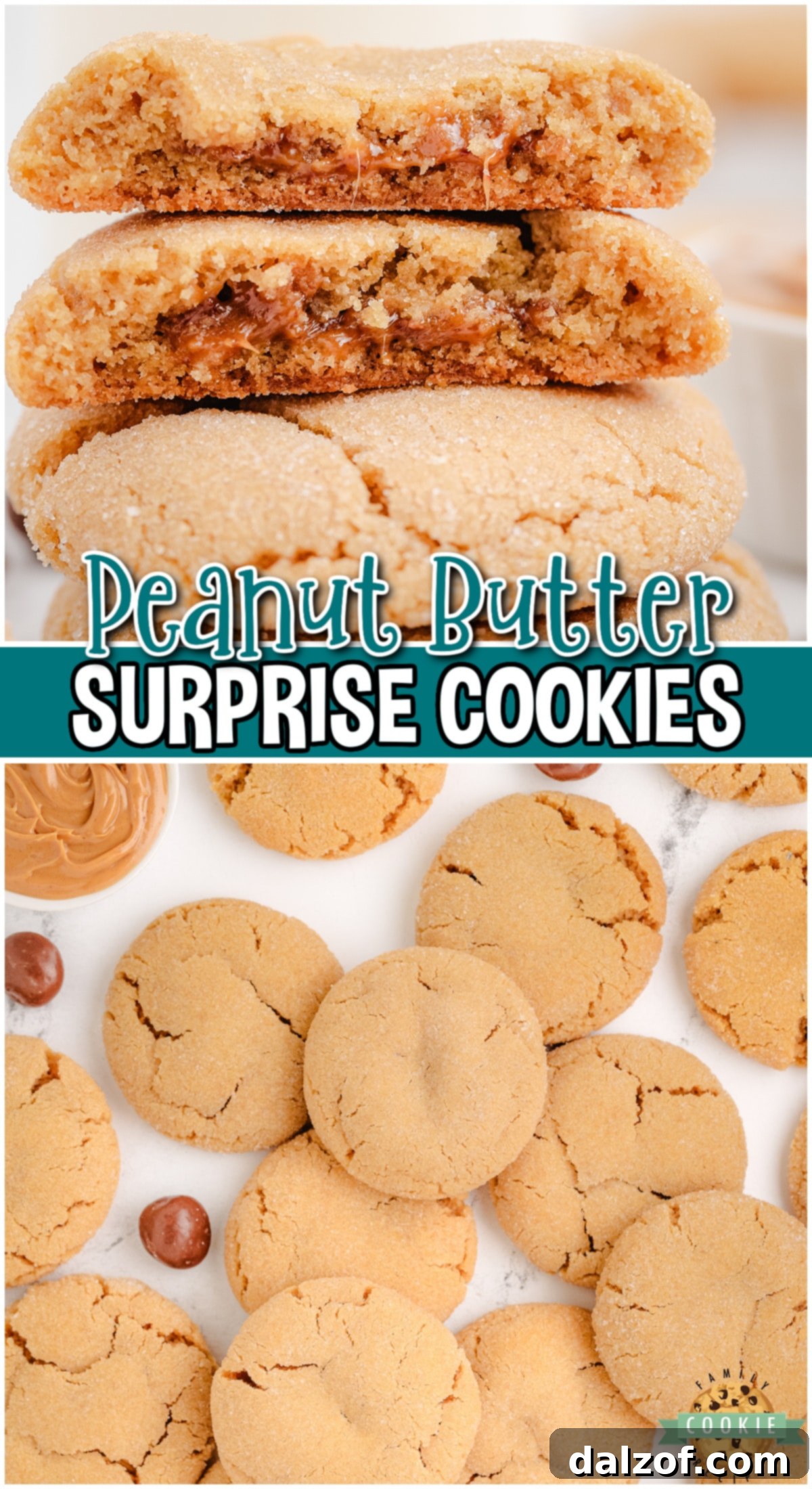 Peanut Butter Surprise Cookies are soft and chewy with a surprise caramel center! The peanut butter and caramel combo is heavenly & simple thanks to Milk Duds! 